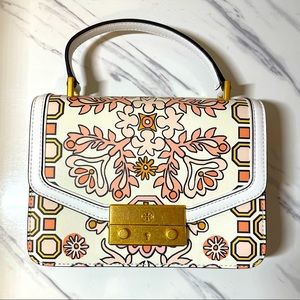 NEW Tory Burch Juliette Mini Glossy Leather
Crossbody Satchel (Hicks Garden)